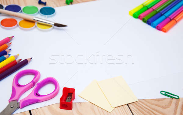 Przybory szkolne biały papieru drewna edukacji Zdjęcia stock © almaje