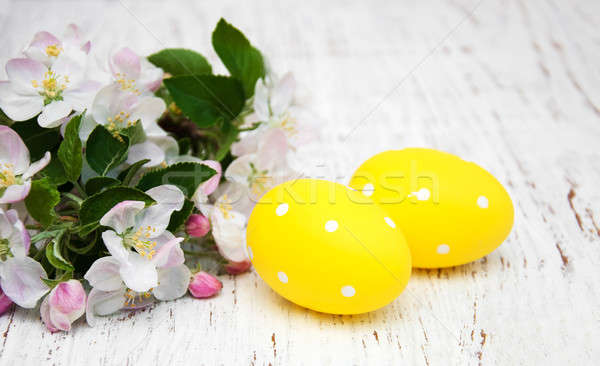 Stock photo: Easter eggs with blossom