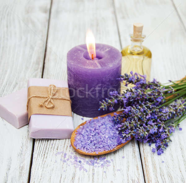 Foto stock: Estância · termal · produtos · lavanda · flores · velho