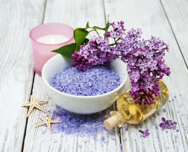 Spa setting with lilac flowers Stock photo © almaje