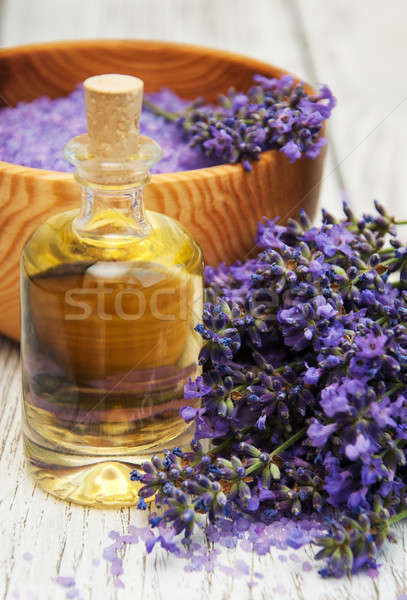 Levendula masszázsolaj öreg fából készült virágok egészség Stock fotó © almaje