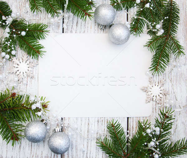 Foto stock: Navidad · papel · en · blanco · decoración · decoraciones · abeto · rama