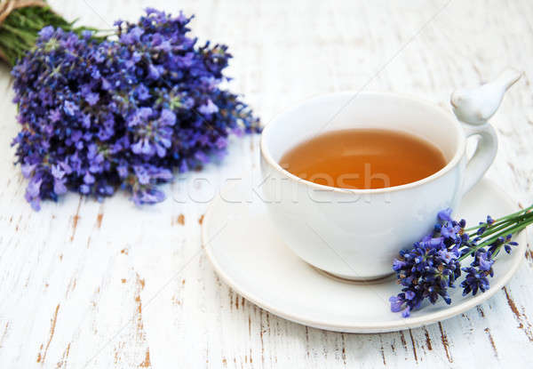 Foto stock: Taza · té · lavanda · flores · edad