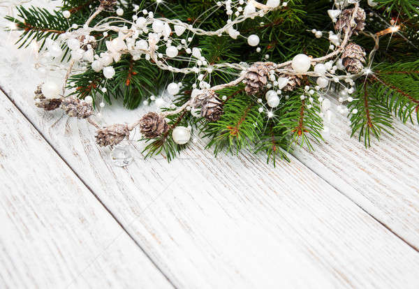 Stockfoto: Christmas · vakantie · boom · decoratie · houten · tafel · hout