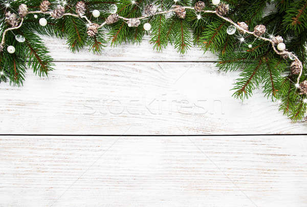 Natal férias árvore decoração mesa de madeira madeira Foto stock © almaje