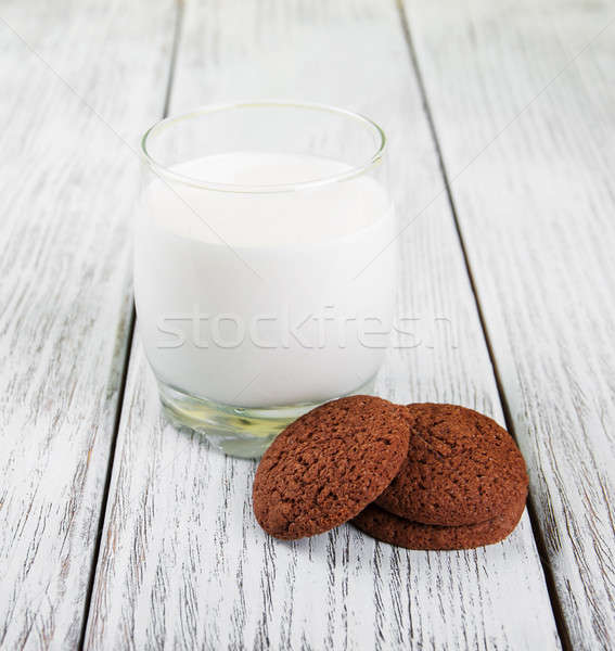 oatmeal cookies and glass of milk Stock photo © almaje