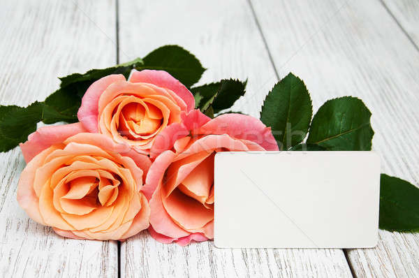 Zdjęcia stock: Różowy · róż · kartkę · z · życzeniami · starych · wiosną