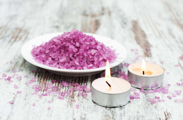 Massage salt with candles Stock photo © almaje