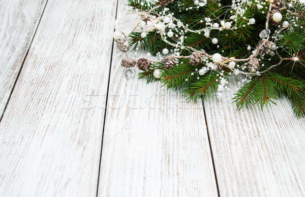Foto stock: Navidad · vacaciones · árbol · decoración · mesa · de · madera · madera