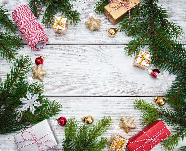 Weihnachten Urlaub Baum Dekoration Holztisch Holz Stock foto © almaje