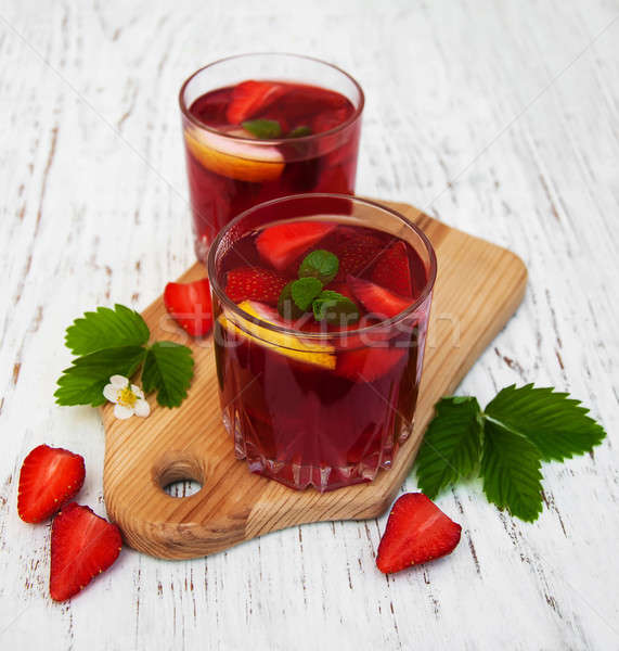 Stockfoto: Zomer · aardbei · drinken · bril · houten · bloem