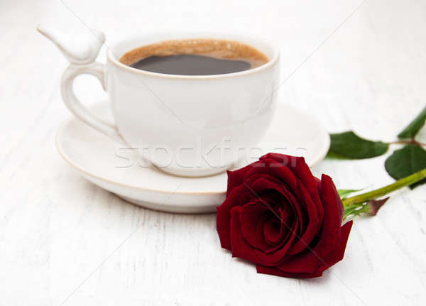 Tasse café roses rouges bois rose résumé [[stock_photo]] © almaje