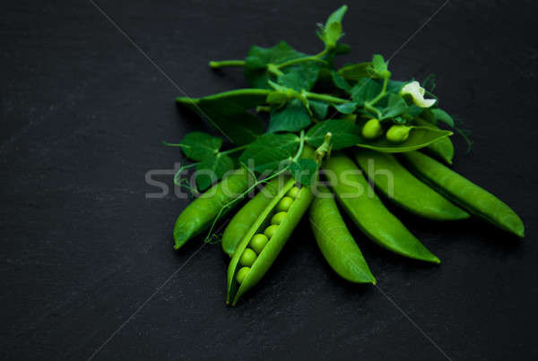 綠色 豌豆 石 黑色 板 性質 商業照片 © almaje