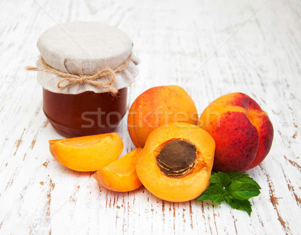 Marmelade alten Holz Holz Obst Hintergrund Stock foto © almaje
