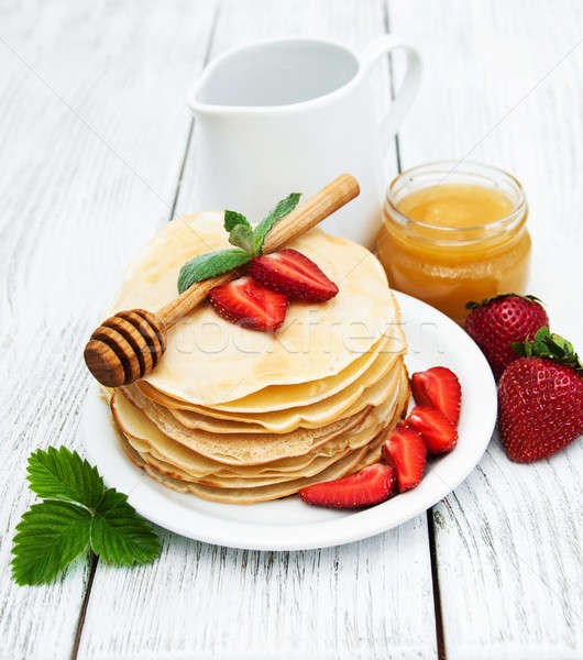 Stock photo: pancakes with strawberries