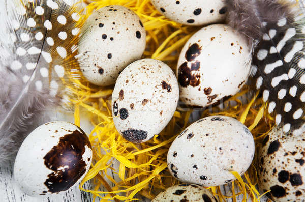 Eier Nest alten Holztisch Essen Gesundheit Stock foto © almaje