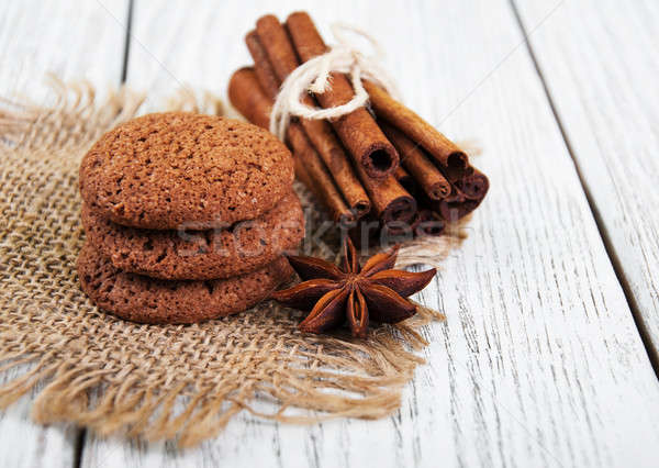 Gesunden Haferflocken Cookies alten Holztisch Hintergrund Stock foto © almaje