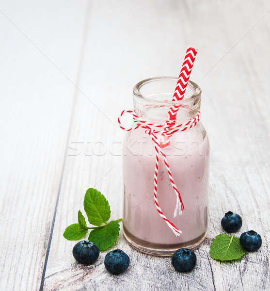 Stock foto: Flasche · Heidelbeere · Joghurt · Tabelle · frischen · Beeren