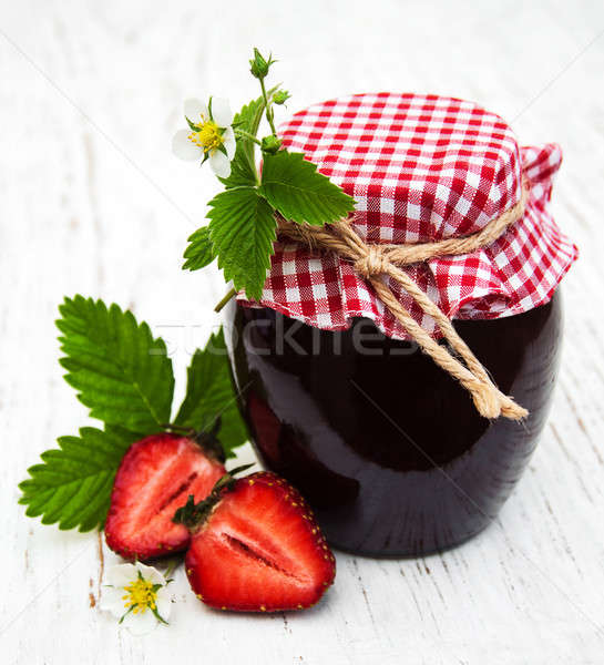 Strawberry jam and fresh strawberries Stock photo © almaje