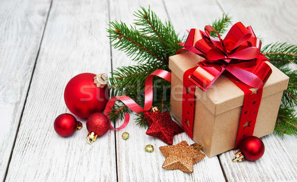 Stock fotó: Karácsony · ajándék · doboz · díszítések · öreg · fából · készült · papír