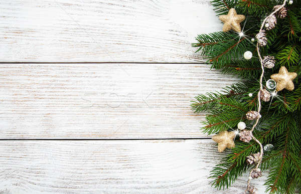 Noël vacances arbre décoration table en bois bois Photo stock © almaje