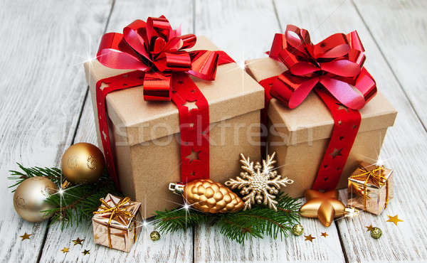 Stockfoto: Christmas · decoraties · oude · houten · papier