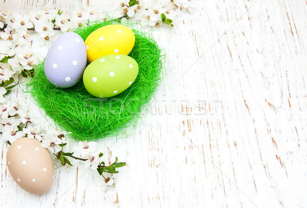 Foto stock: Huevos · de · Pascua · cerezas · flor · edad · Pascua