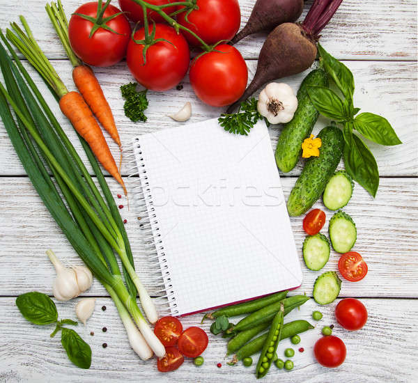 [[stock_photo]]: Recette · planification · brut · légumes · ingrédients · alimentaire