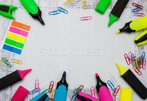Terug naar school schoolbenodigdheden tabel school pen student Stockfoto © almaje