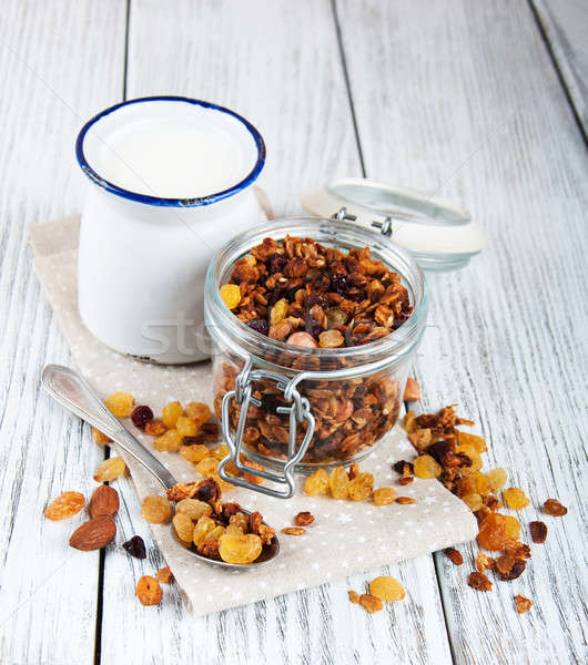 Maison granola ouvrir verre jar lait [[stock_photo]] © almaje