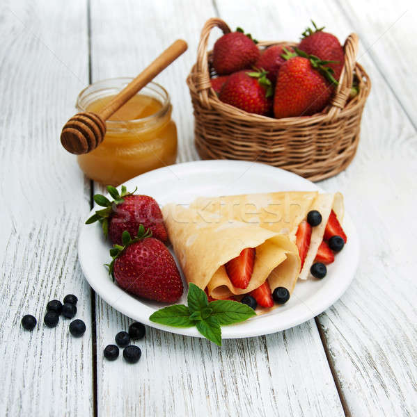 Stock photo: crepes with strawberries and blueberries