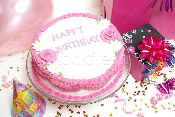 Stock fotó: Születésnapi · torta · kopott · női · virág · étel · boldog