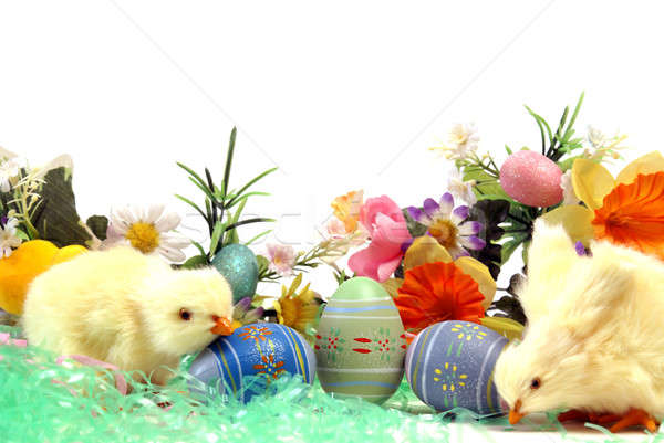 Pasqua pulcini Coppia easter eggs fiori uovo Foto d'archivio © AlphaBaby