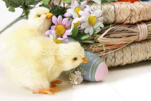 Stock fotó: Húsvét · pár · kosár · virágok · tojások