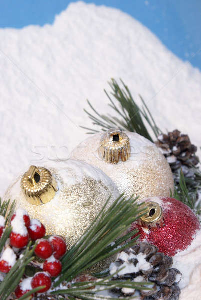 Snowy Christmas Pines Baubles Stock photo © AlphaBaby