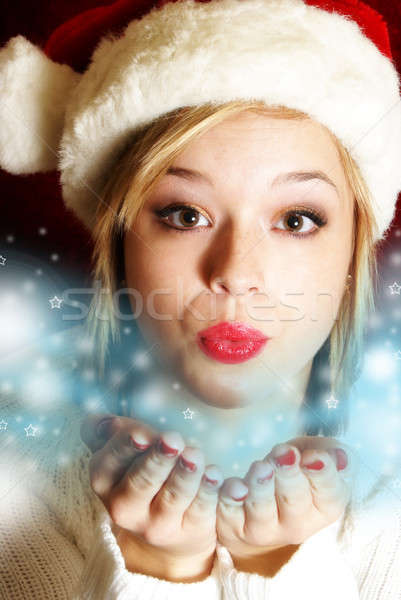 Christmas cud ręce twarz piękna niebieski Zdjęcia stock © AlphaBaby