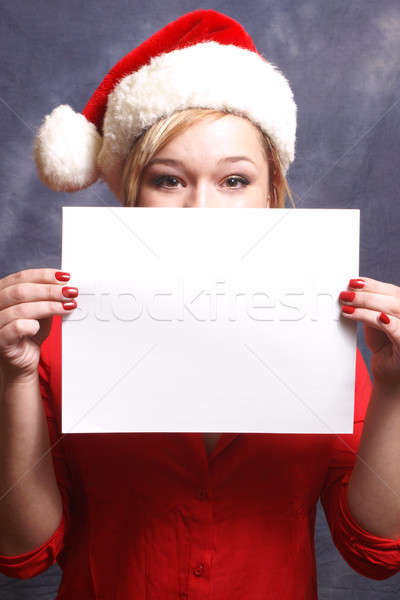 Stockfoto: Christmas · feestelijk · vrouw · omhoog · teken