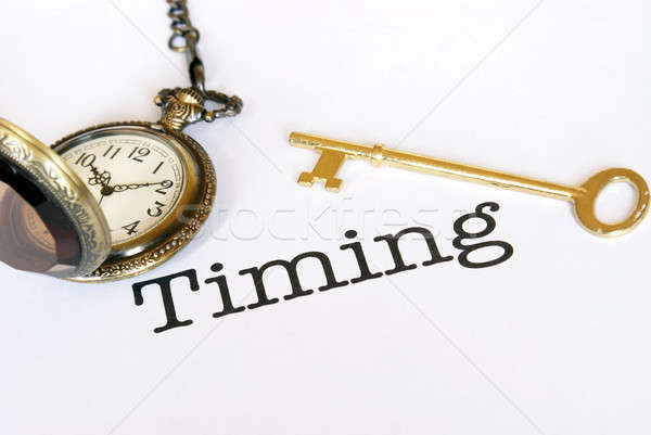Timing Management Papier Uhr Metall Schlüssel Stock foto © AlphaBaby