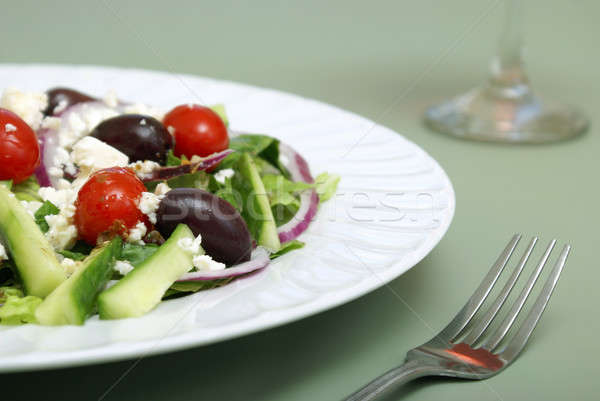 Görög saláta finom asztal bor egészség Stock fotó © AlphaBaby