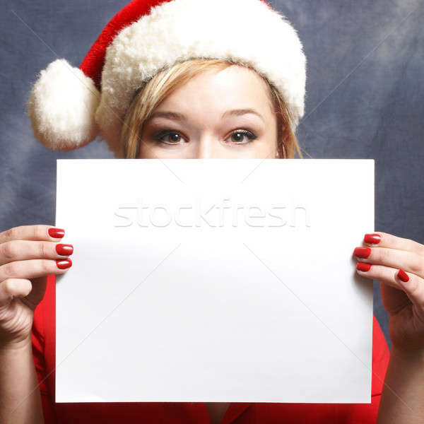 Karácsony reklám ünnepi nő felfelé felirat Stock fotó © AlphaBaby