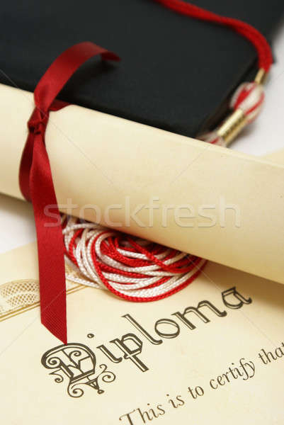 Stockfoto: Studenten · succes · diploma · hoed · hoog · zwarte