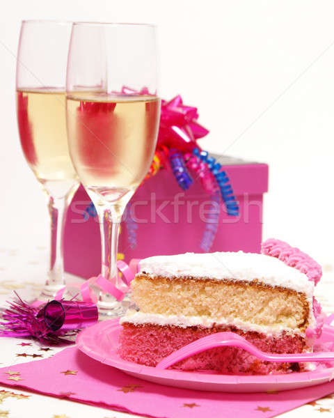 Szelet torta kettő szemüveg pezsgő étel Stock fotó © AlphaBaby