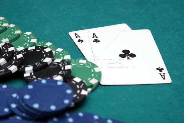 Tasche Asse Paar poker Hand Geld Stock foto © AlphaBaby