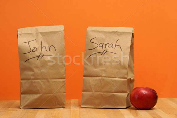 обед два коричневый мешки подготовленный бумаги Сток-фото © AlphaBaby