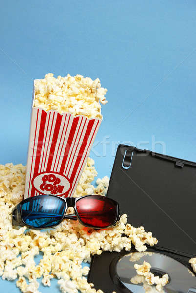 Domu film 3D doświadczenie popcorn okulary Zdjęcia stock © AlphaBaby