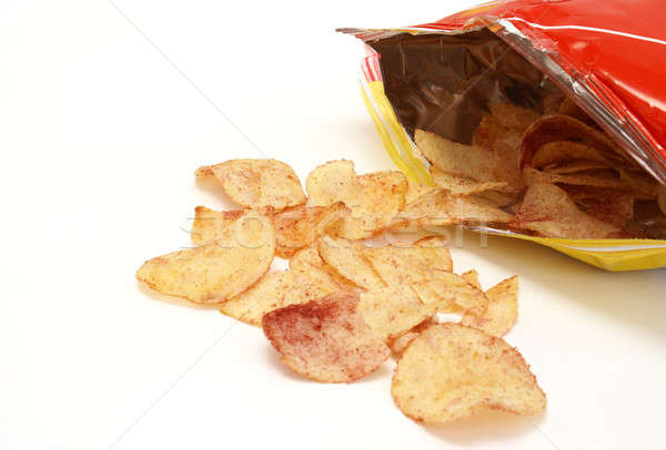 кетчуп чипов сумку изолированный белый картофеля Сток-фото © AlphaBaby