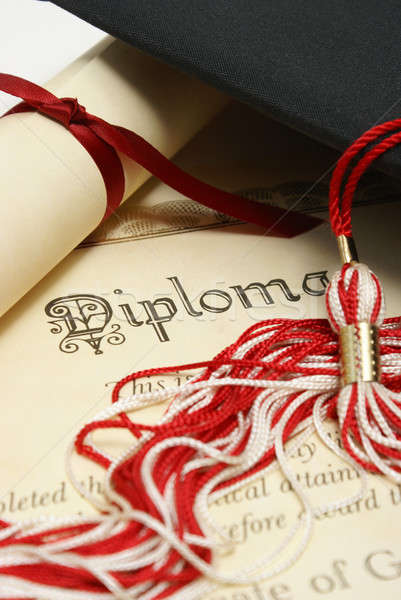 Diákok siker diploma kalap magas fekete Stock fotó © AlphaBaby