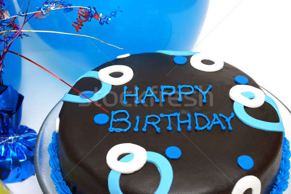 Bleu gâteau d'anniversaire décoré gâteau joyeux anniversaire écrit Photo stock © AlphaBaby