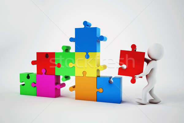 White man build a company. Concept of parthership and teamwork. 3D rendering. Stock photo © alphaspirit