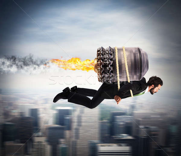 Foto stock: Determinado · fuerte · empresario · vuelo · turbina · fuego